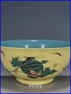 Chinese Antique Qing Dynasty Bowl Ground Yellow Porcelain Fruit Dish-QianLong