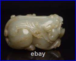 Chinese Antique Qing Dynasty Hetian Ancient Jade Carved Statues Jade Beast