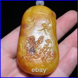 Chinese Antique Qing Dynasty Hetian Jade Carved Character Figure Pendants
