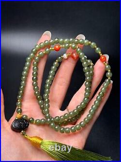 Chinese Antique Qing Dynasty Jade Jasper Carved Bead Jasper Necklaces