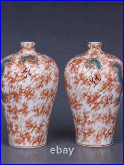 Chinese Antique Qing Dynasty Qianlong Alum Red Glaze Porcelain Dragon Vases