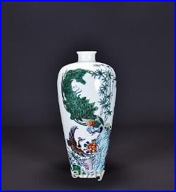 Chinese Antique Qing Dynasty Qianlong DouCai Ancient Porcelain Peacock Vases