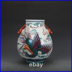 Chinese Antique Qing Dynasty Qianlong DouCai Porcelain Dragon Phoenix Zun Vases