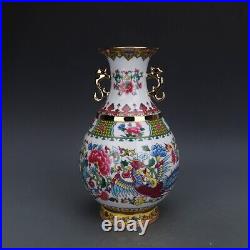 Chinese Antique Qing Dynasty Qianlong Enamel Colors Porcelain Phoenix Vases
