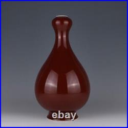 Chinese Antique Qing Dynasty Qianlong Ji Red Glaze Porcelain Garlic Vases