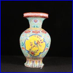 Chinese Antique Qing Dynasty Yongzheng Enamel Colors Porcelain Flower Bird Vases