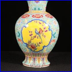 Chinese Antique Qing Dynasty Yongzheng Enamel Colors Porcelain Flower Bird Vases