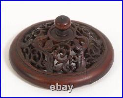 Chinese Antique Wood LID Cover Carved Reticulated Qing Dynasty