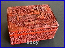 Chinese Carved Cinnabar Box, 19th Century Qing Dynasty