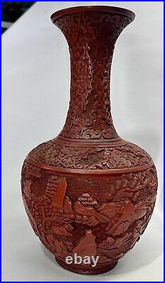 Chinese Carved Cinnabar Lacquer Qing Dynasty LARGE Antique Vase