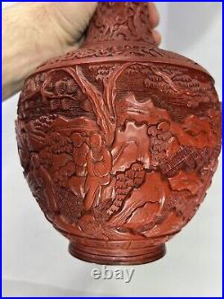 Chinese Carved Cinnabar Lacquer Qing Dynasty LARGE Antique Vase