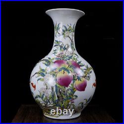 Chinese Porcelain Qing Dynasty Qianlong Famille Rose Peach Pattern Vase 13.77'