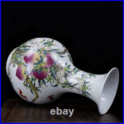 Chinese Porcelain Qing Dynasty Qianlong Famille Rose Peach Pattern Vase 13.77'