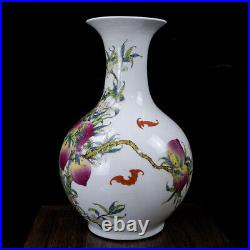 Chinese Porcelain Qing Dynasty Qianlong Famille Rose Peach Pattern Vase 13.77'