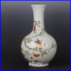 Chinese Porcelain Qing Dynasty Yongzheng Famille Rose Peach Pattern Vase 14.72'