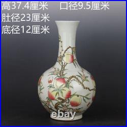 Chinese Porcelain Qing Dynasty Yongzheng Famille Rose Peach Pattern Vase 14.72'