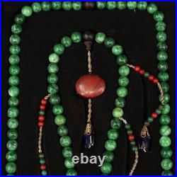 Chinese Qing Dynasty Court collection green jade necklace