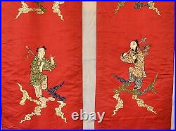 Chinese Qing Dynasty Embroidered Eight Immortals Couplet Panels