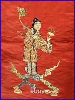 Chinese Qing Dynasty Embroidered Eight Immortals Couplet Panels