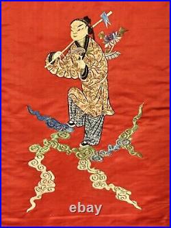 Chinese Qing Dynasty Embroidered Eight Immortals Couplet Panels