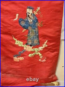 Chinese Qing Dynasty Embroidered Eight Immortals Couplet Panels