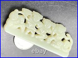 Chinese Qing Dynasty Nephrite Jade Plaque 5 Boys Holding Flowers