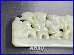 Chinese Qing Dynasty Nephrite Jade Plaque 5 Boys Holding Flowers