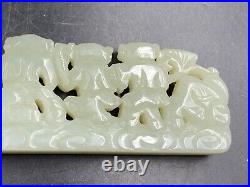 Chinese Qing Dynasty Nephrite Jade Plaque 5 Boys Holding Flowers