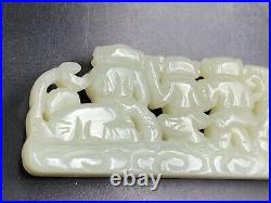 Chinese Qing Dynasty Nephrite Jade Plaque 5 Boys Holding Flowers