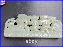 Chinese Qing Dynasty Nephrite Jade Plaque 5 Boys Holding Flowers