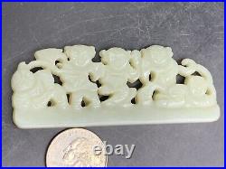 Chinese Qing Dynasty Nephrite Jade Plaque 5 Boys Holding Flowers