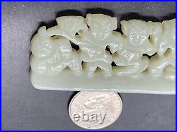 Chinese Qing Dynasty Nephrite Jade Plaque 5 Boys Holding Flowers