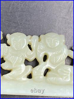 Chinese Qing Dynasty Nephrite Jade Plaque 5 Boys Holding Flowers