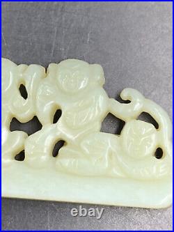 Chinese Qing Dynasty Nephrite Jade Plaque 5 Boys Holding Flowers