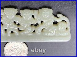 Chinese Qing Dynasty Nephrite Jade Plaque 5 Boys Holding Flowers