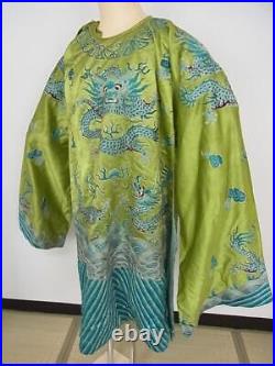 Chinese Qing Dynasty Silk Embroidered Dragon Robe / H 102cm / Plate Qing