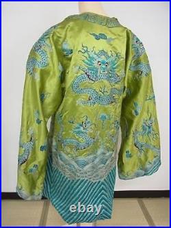 Chinese Qing Dynasty Silk Embroidered Dragon Robe / H 102cm / Plate Qing