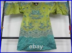 Chinese Qing Dynasty Silk Embroidered Dragon Robe / H 102cm / Plate Qing