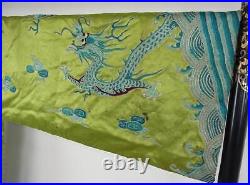 Chinese Qing Dynasty Silk Embroidered Dragon Robe / H 102cm / Plate Qing