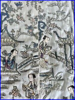 Chinese Qing Dynasty Silk Embroidered Forbidden Stitch Framed & Mounted Panel