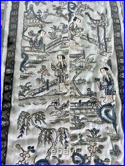 Chinese Qing Dynasty Silk Embroidered Forbidden Stitch Framed & Mounted Panel