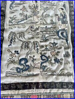 Chinese Qing Dynasty Silk Embroidered Forbidden Stitch Framed & Mounted Panel