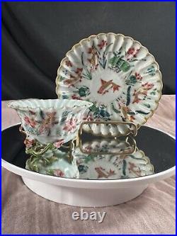 Chinese Qing Dynasty Yongzheng circa 1730' koi & floral Tea Cup & Saucer