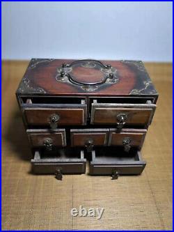 Chinese Qing Dynasty antique Yellow Boxwood wood Jewelry box Storage Box EVO