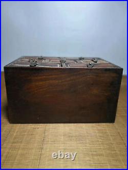 Chinese Qing Dynasty antique Yellow Boxwood wood Jewelry box Storage Box EVO