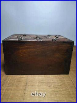 Chinese Qing Dynasty antique Yellow Boxwood wood Jewelry box Storage Box EVO