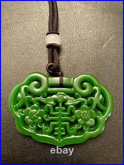 Chinese Vintage Jadeite Jade Pendant w Ruyi Motif Qing Dynasty