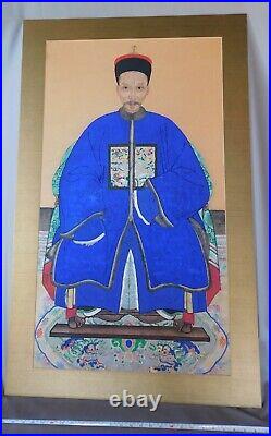 Chinese ancestral portrait Qing Dynasty 19th c. Watercolor gouache court figure