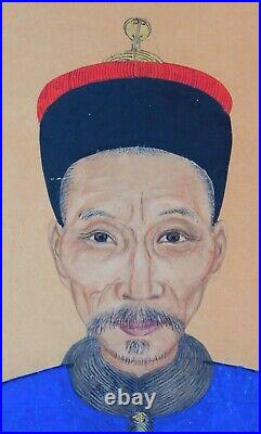 Chinese ancestral portrait Qing Dynasty 19th c. Watercolor gouache court figure