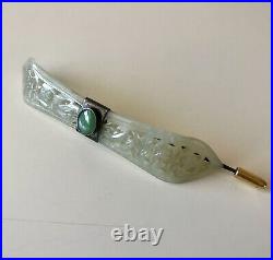 Elegant old Chinese celadon jade hair pin and brooch from Qing Dynasty